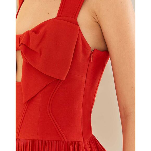 FARM RIO Anthropologie Red Bow Detail Midi Dress Sleeveless Sweetheart NWT L - Picture 3 of 10